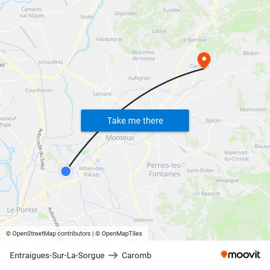 Entraigues-Sur-La-Sorgue to Caromb map