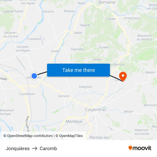 Jonquières to Caromb map