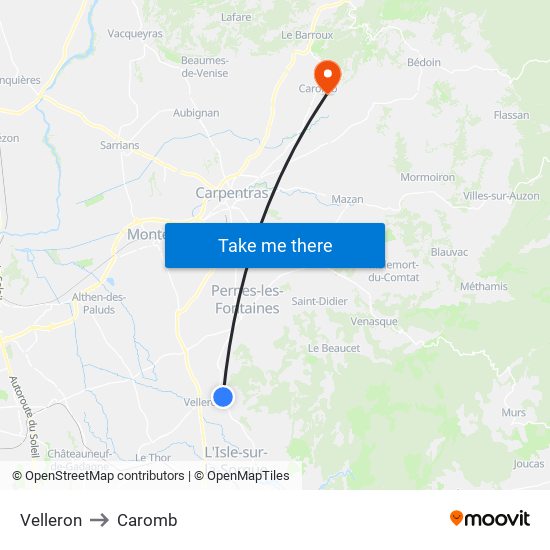 Velleron to Caromb map