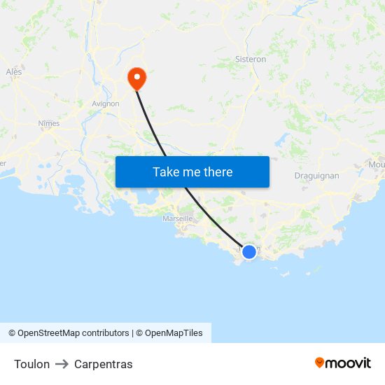 Toulon to Carpentras map