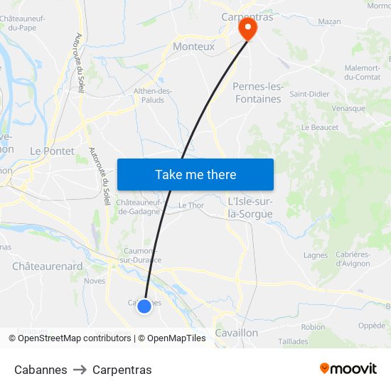 Cabannes to Carpentras map