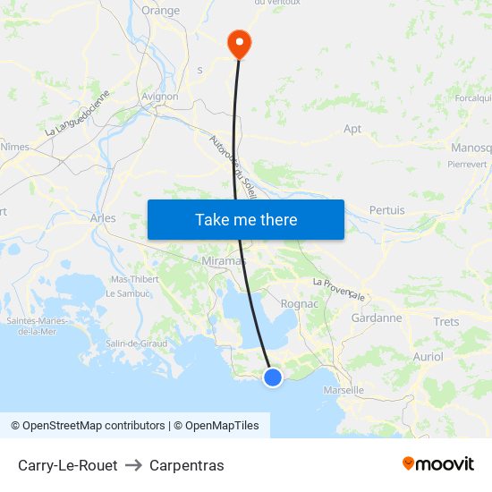 Carry-Le-Rouet to Carpentras map