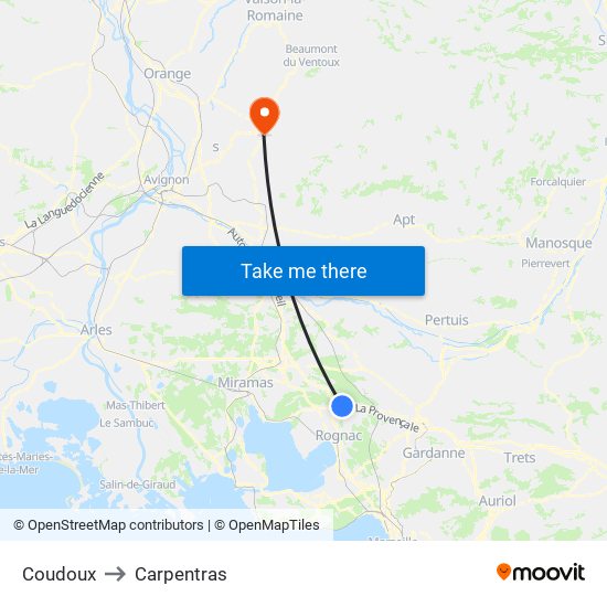 Coudoux to Carpentras map