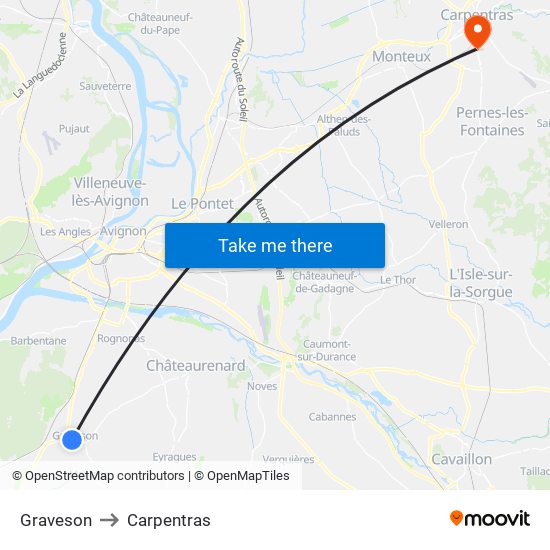 Graveson to Carpentras map