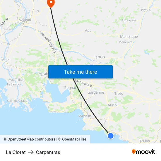 La Ciotat to Carpentras map