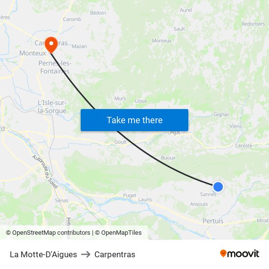 La Motte-D'Aigues to Carpentras map