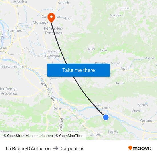 La Roque-D'Anthéron to Carpentras map