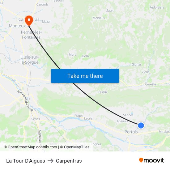La Tour-D'Aigues to Carpentras map