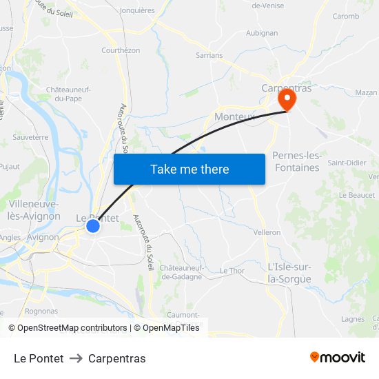 Le Pontet to Carpentras map