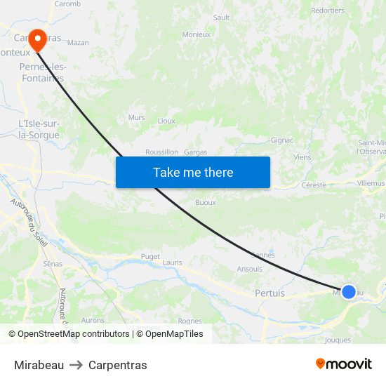Mirabeau to Carpentras map