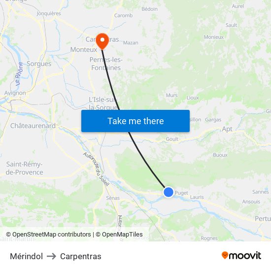 Mérindol to Carpentras map