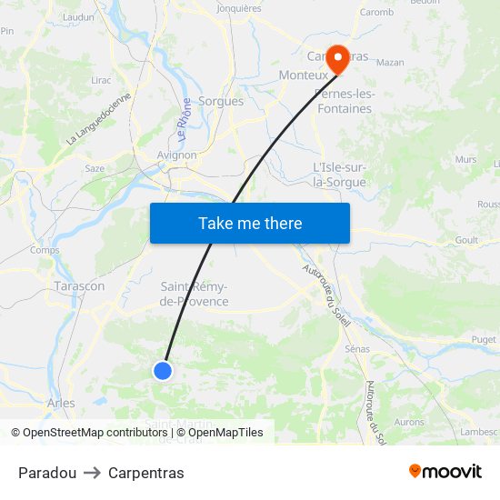 Paradou to Carpentras map