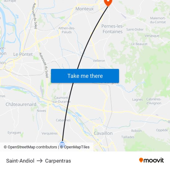 Saint-Andiol to Carpentras map