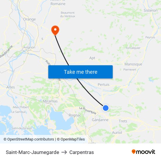 Saint-Marc-Jaumegarde to Carpentras map