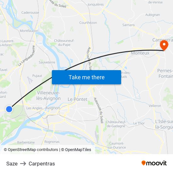 Saze to Carpentras map