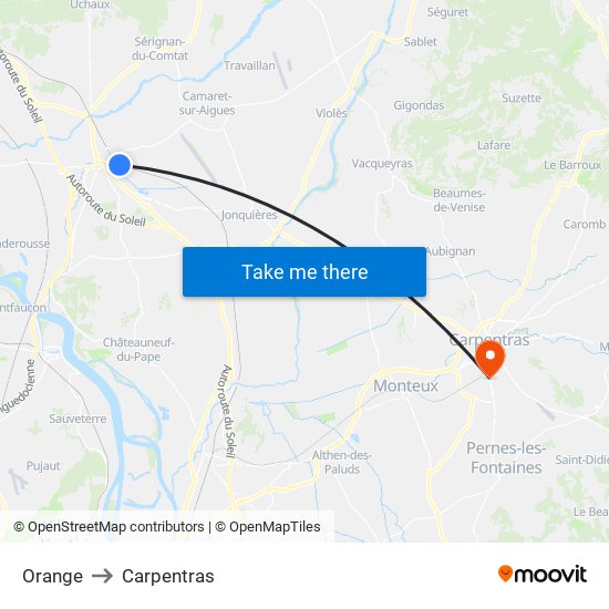 Orange to Carpentras map