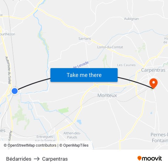 Bédarrides to Carpentras map