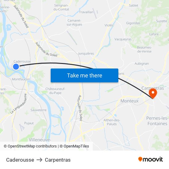 Caderousse to Carpentras map