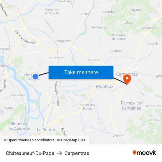 Châteauneuf-Du-Pape to Carpentras map