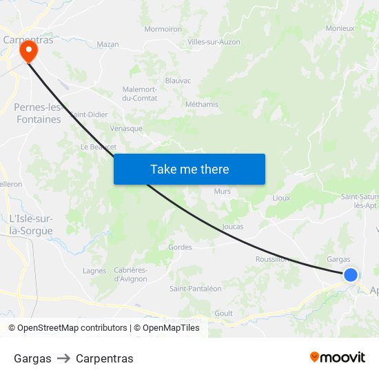 Gargas to Carpentras map