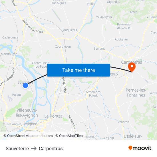 Sauveterre to Carpentras map