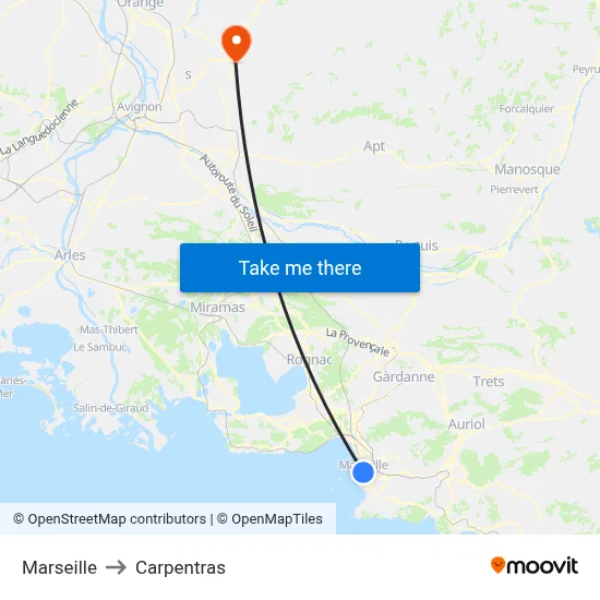 Marseille to Carpentras map