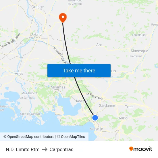 N.D. Limite Rtm to Carpentras map