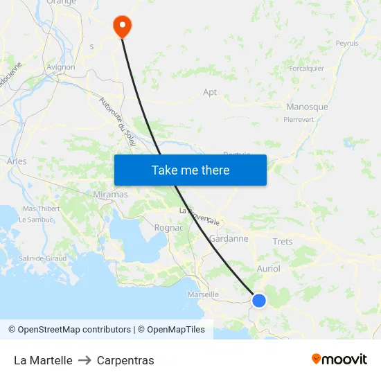 La Martelle to Carpentras map