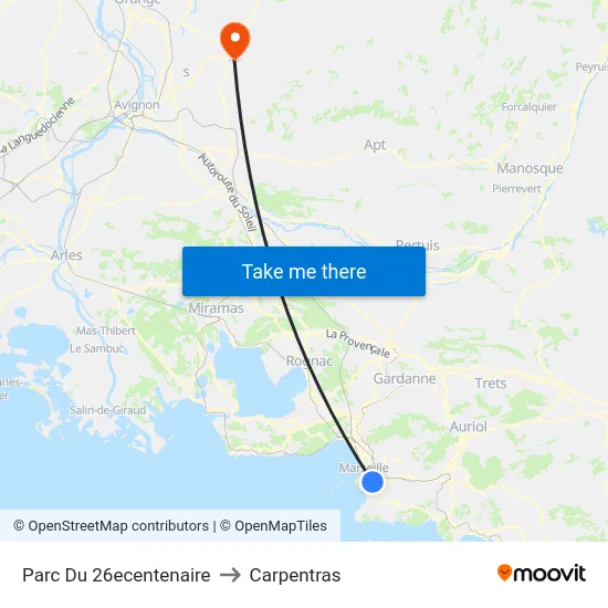 Parc Du 26ecentenaire to Carpentras map