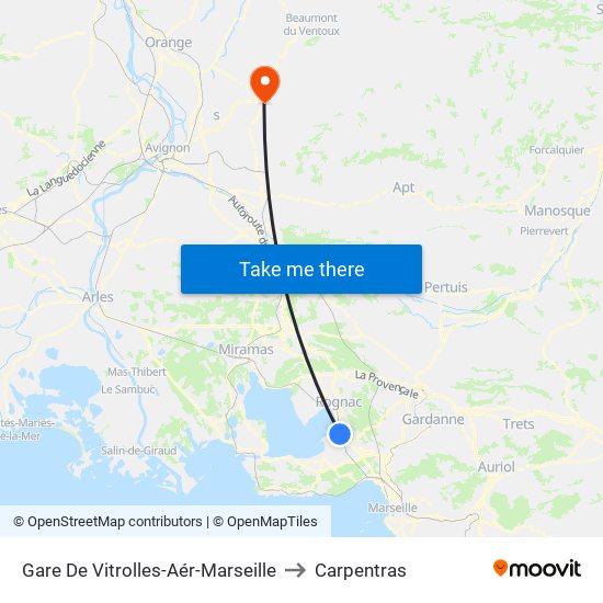 Gare De Vitrolles-Aér-Marseille to Carpentras map