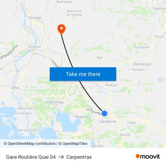 Gare Routière Quai 04 to Carpentras map