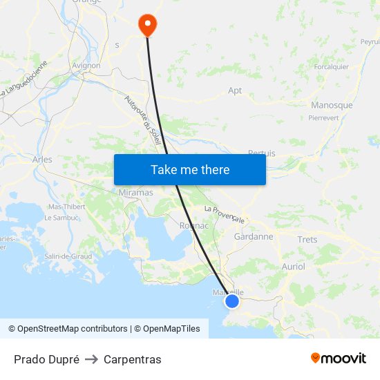 Prado Dupré to Carpentras map