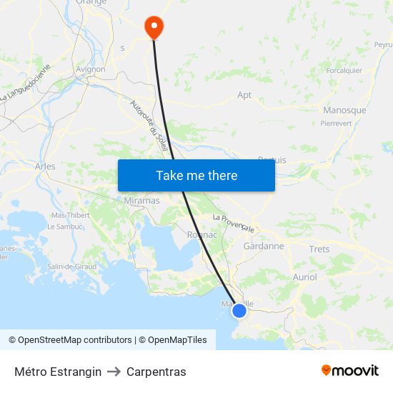 Métro Estrangin to Carpentras map