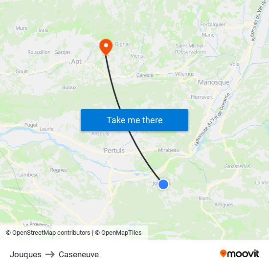 Jouques to Caseneuve map
