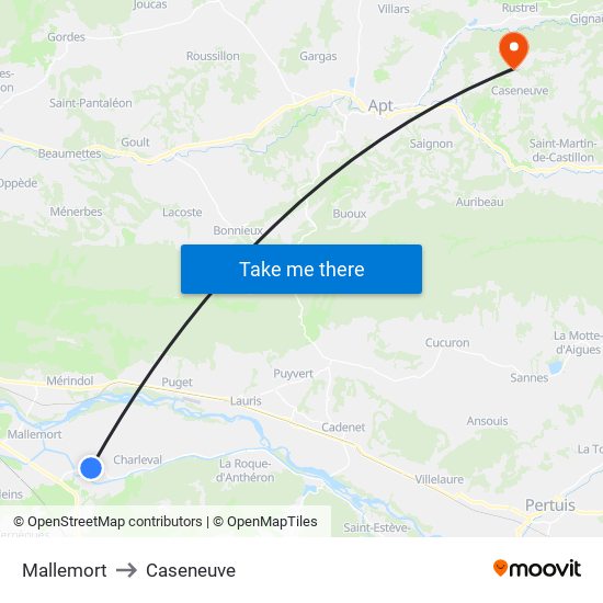 Mallemort to Caseneuve map