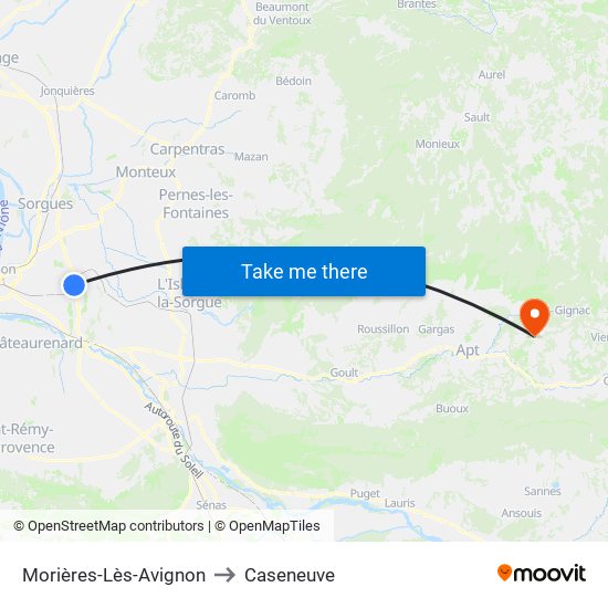 Morières-Lès-Avignon to Caseneuve map