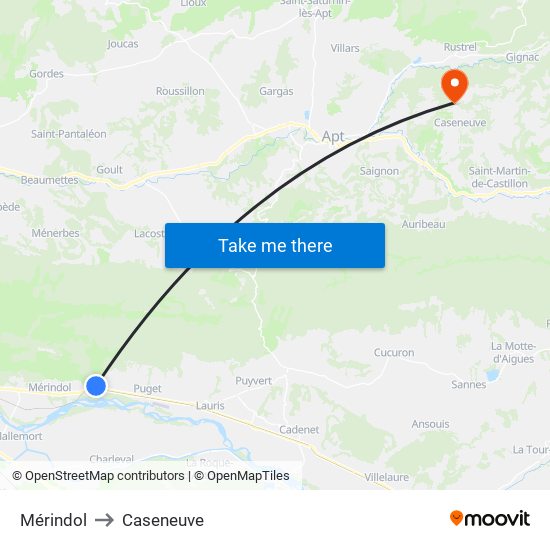 Mérindol to Caseneuve map