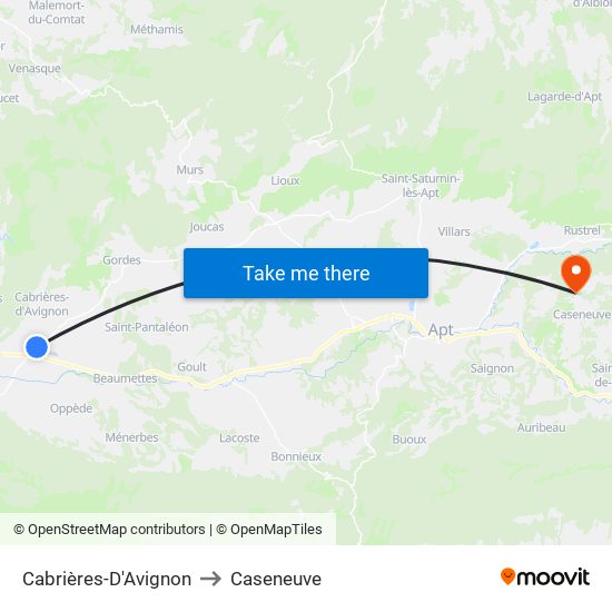 Cabrières-D'Avignon to Caseneuve map