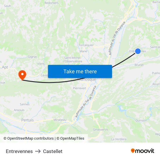 Entrevennes to Castellet map