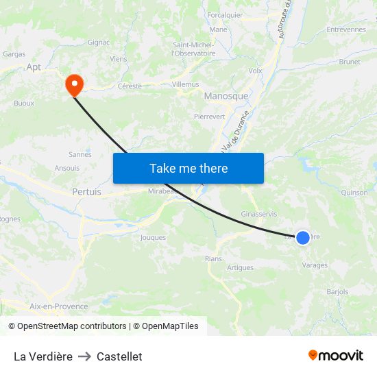 La Verdière to Castellet map