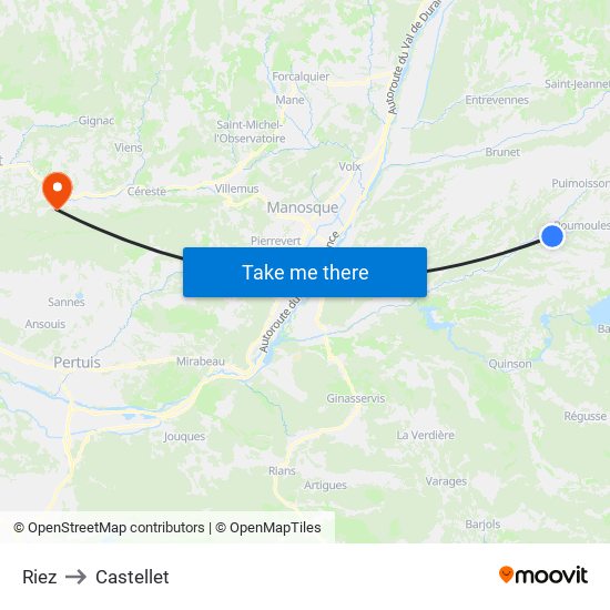 Riez to Castellet map