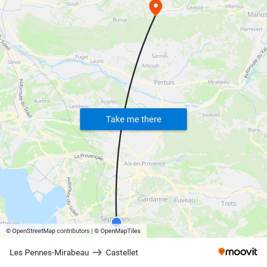 Les Pennes-Mirabeau to Castellet map