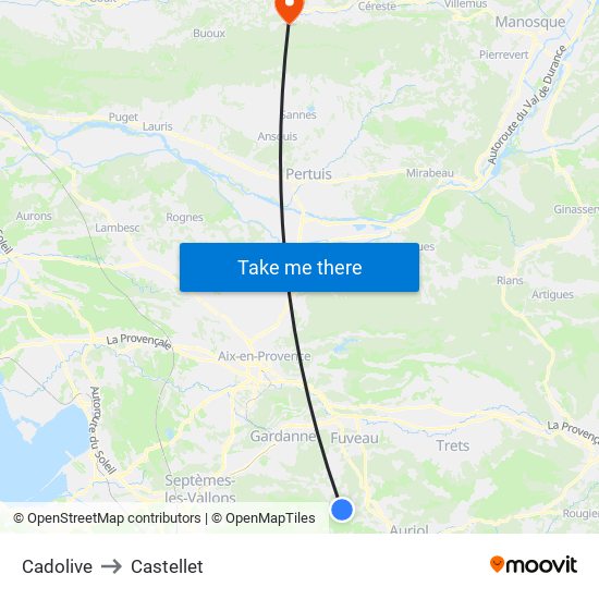 Cadolive to Castellet map