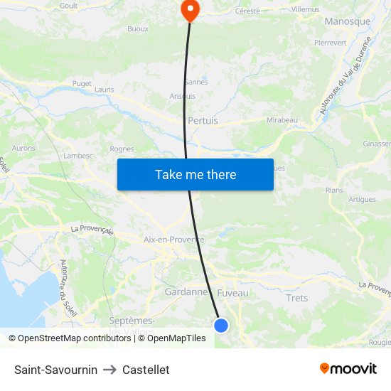 Saint-Savournin to Castellet map