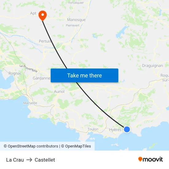 La Crau to Castellet map
