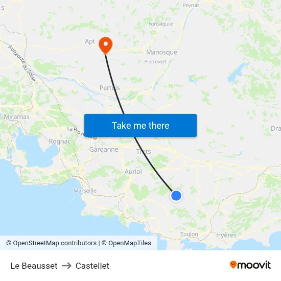 Le Beausset to Castellet map