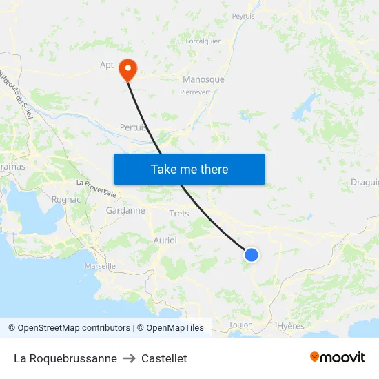 La Roquebrussanne to Castellet map