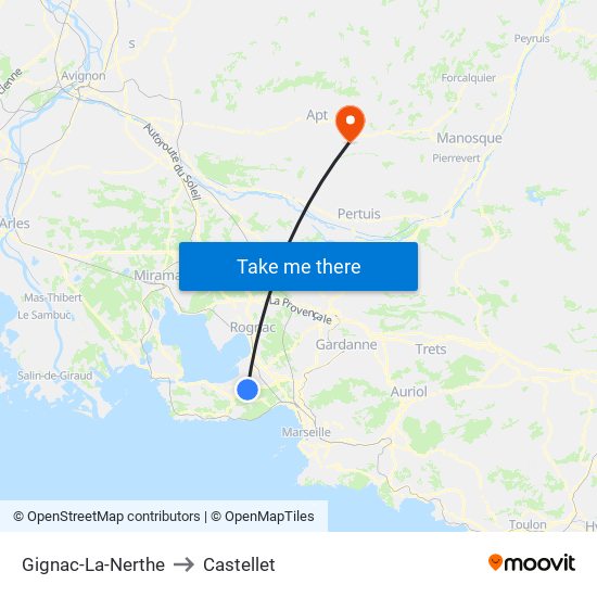 Gignac-La-Nerthe to Castellet map