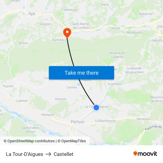 La Tour-D'Aigues to Castellet map