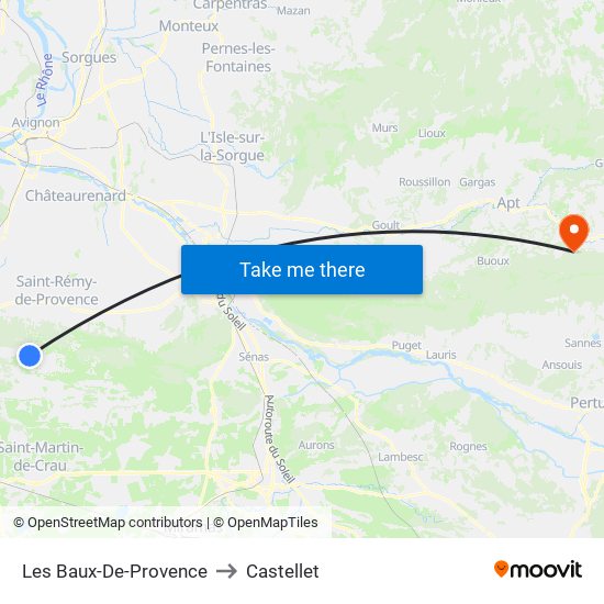 Les Baux-De-Provence to Castellet map